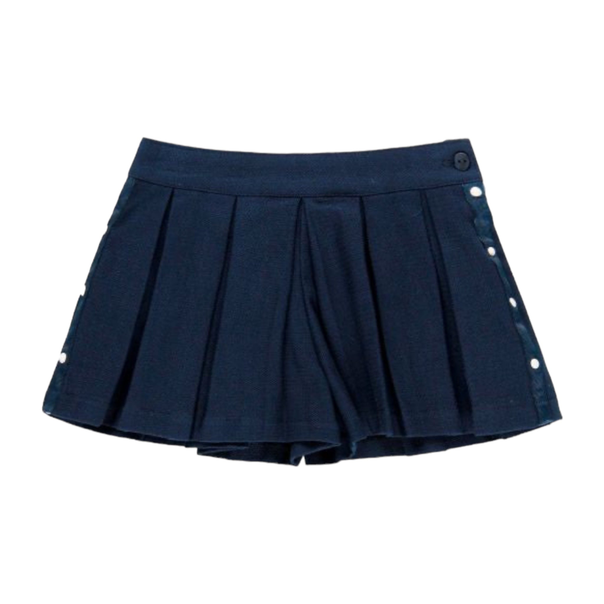 Falda short tableado azul marino con detalles tipo perlas BOBOLI