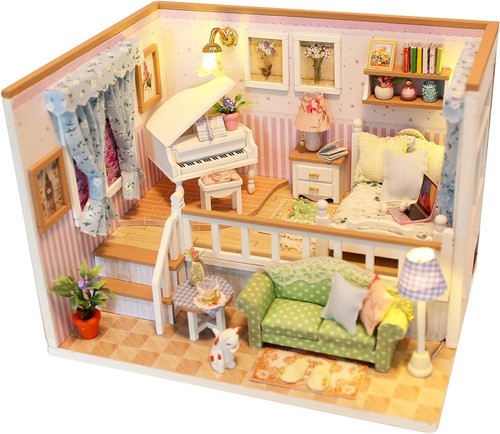 Casita De Muñeca Mini Casa De Madera Para Armar Y Accesorios 