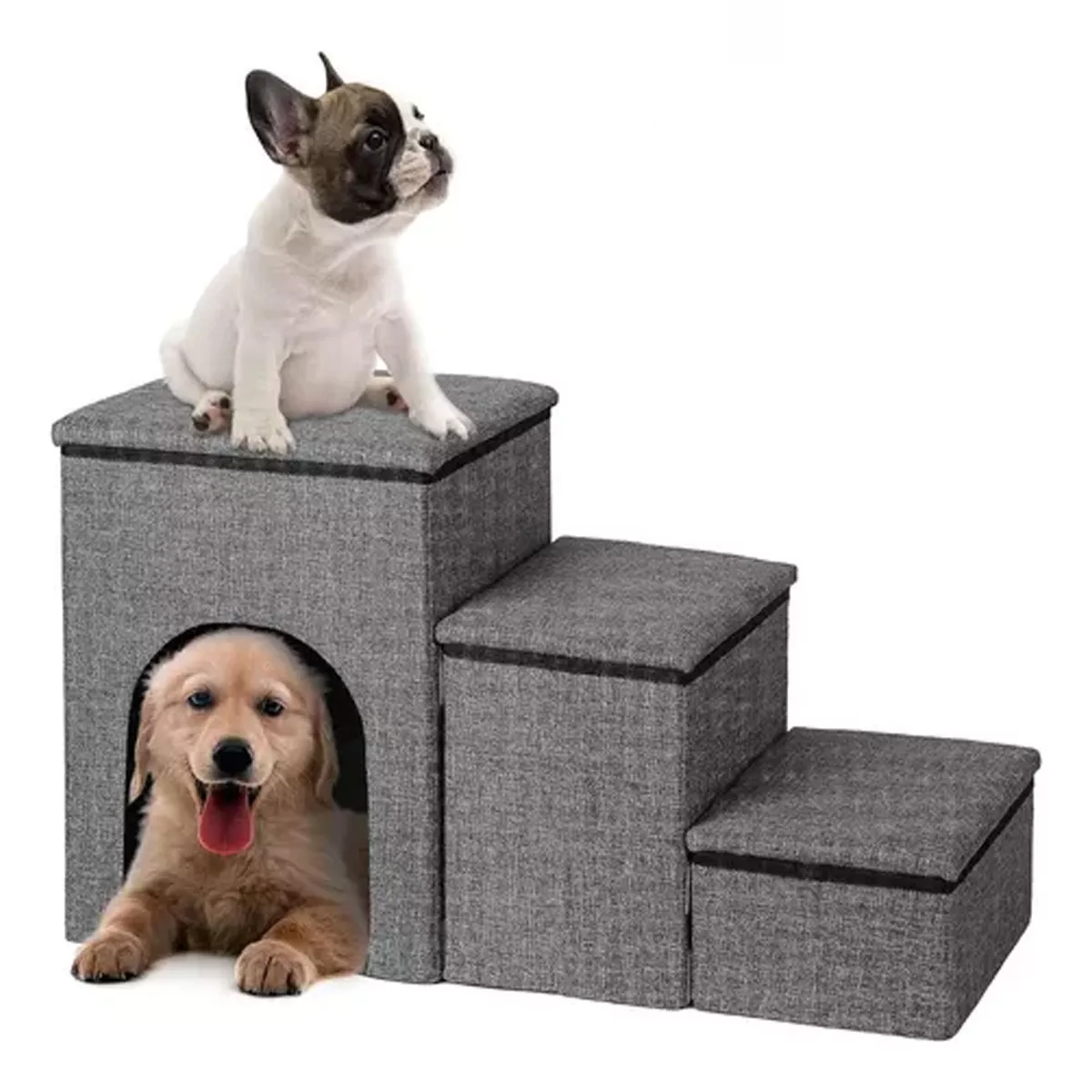 Escaleras Para Perros Mascotas 3 Escalones Almacenamiento Gris