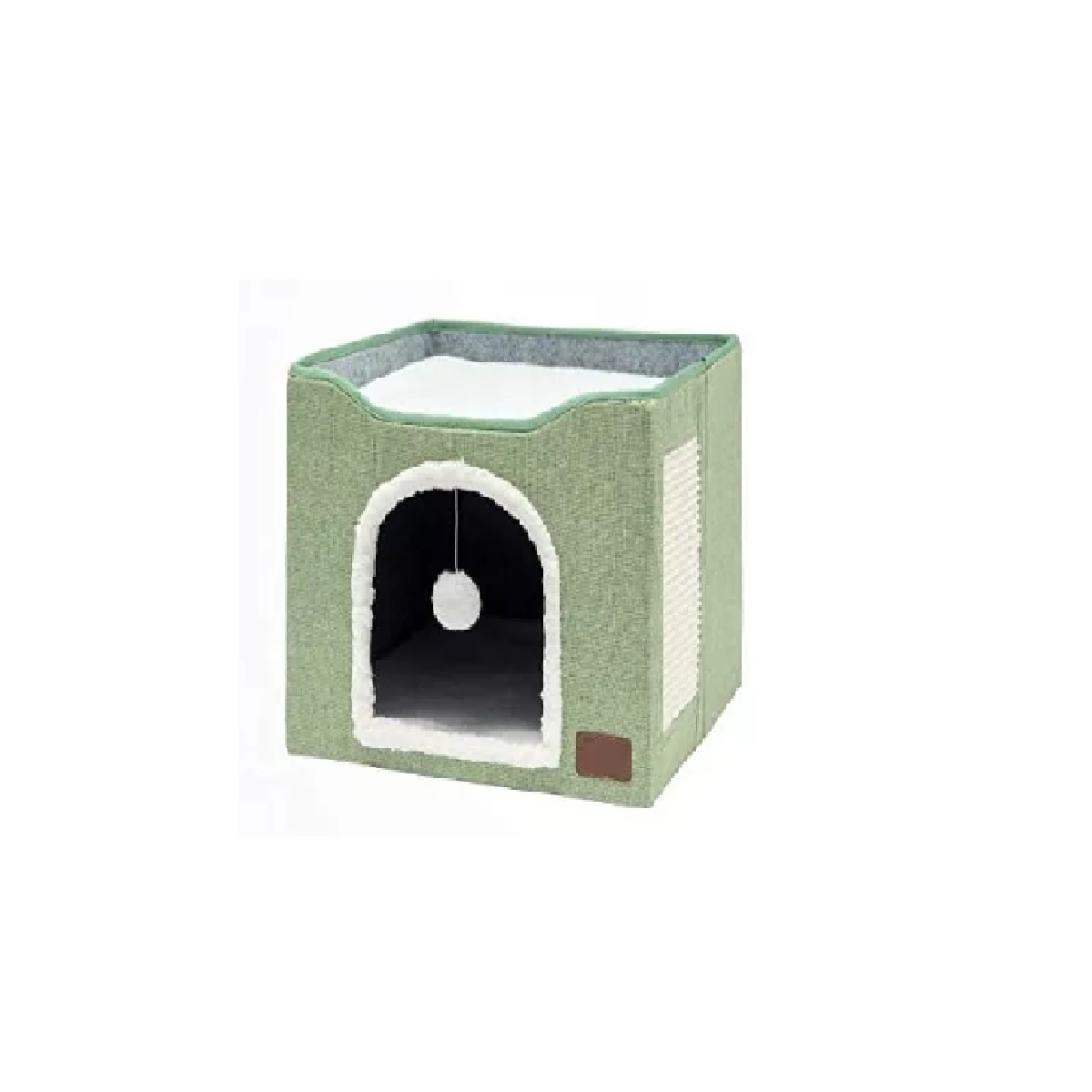 Casa Y Cama Plegable Para Gato Con Cojín Suave, Verde Claro