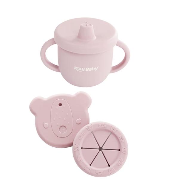 Vaso con Popote y Asas de Silicona Kool Baby Mauve