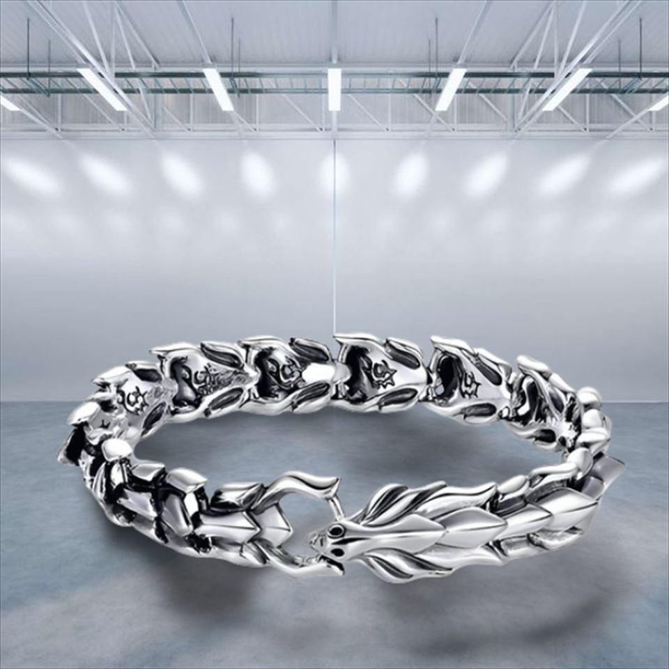 Pulsera cadena joyería mano brazalete plata Acero Inoxidable Dragón Escamas Regalo hombre mujer