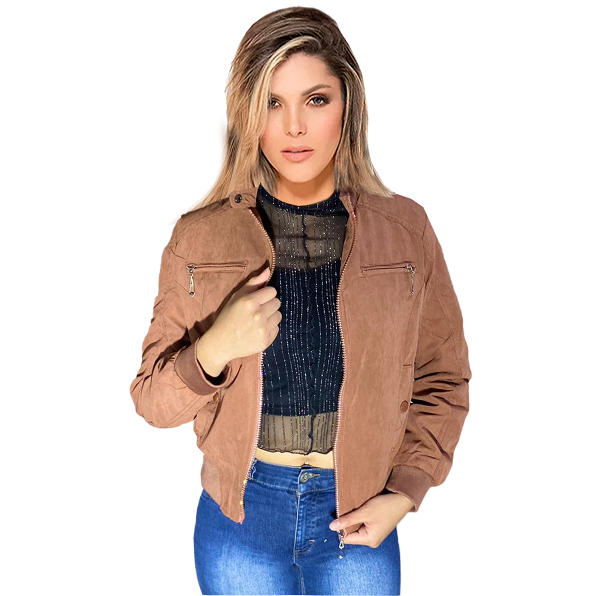 Café Chamarra Para Mujer Tipo Piel Chamarra Bomber Mujer Piel De