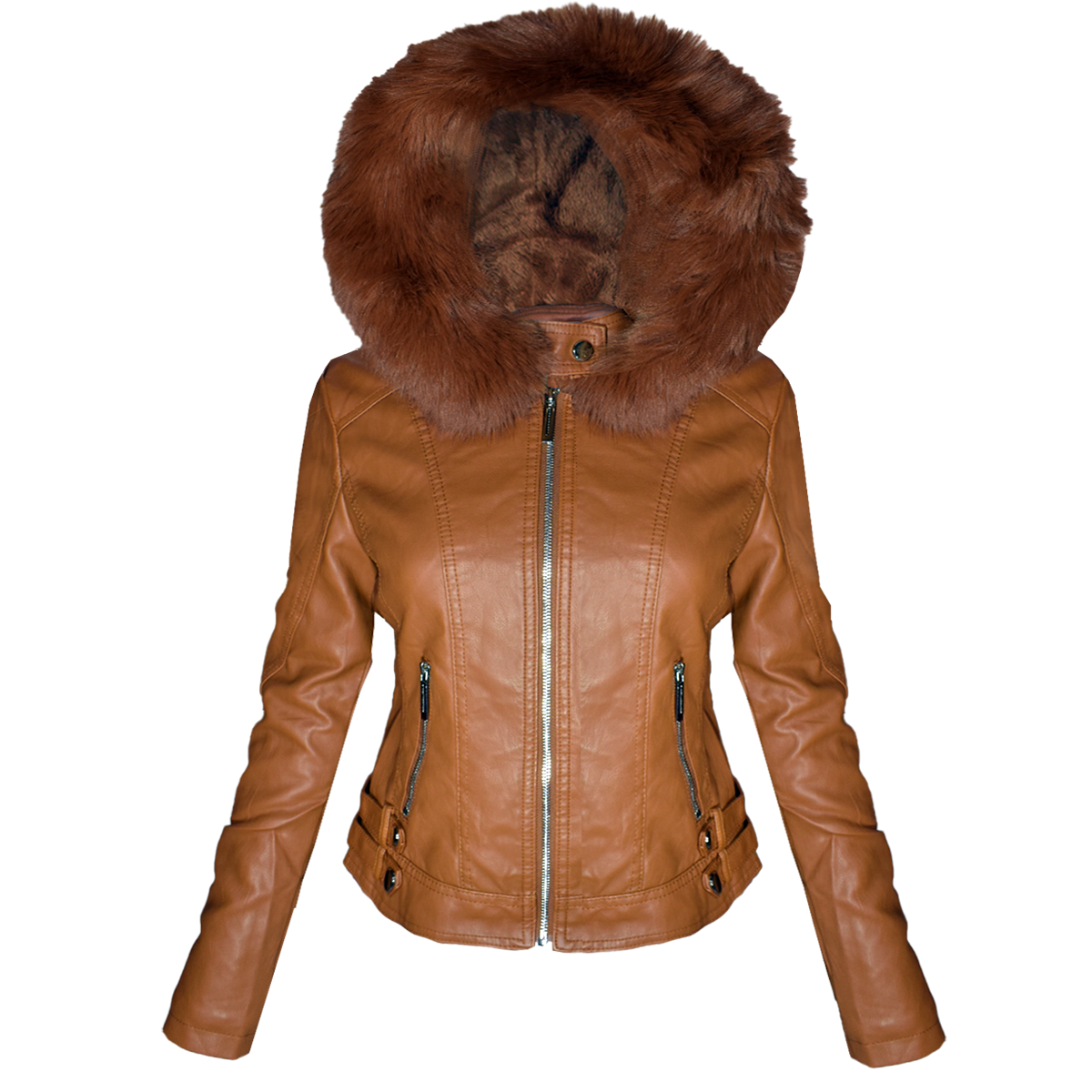 Chamarra Piel Con Felpa Gorro Desmontable Cuero Pu.