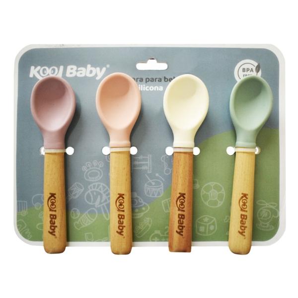 Set de 4 Cucharas de madera y Silicon Para Niña Kool Baby