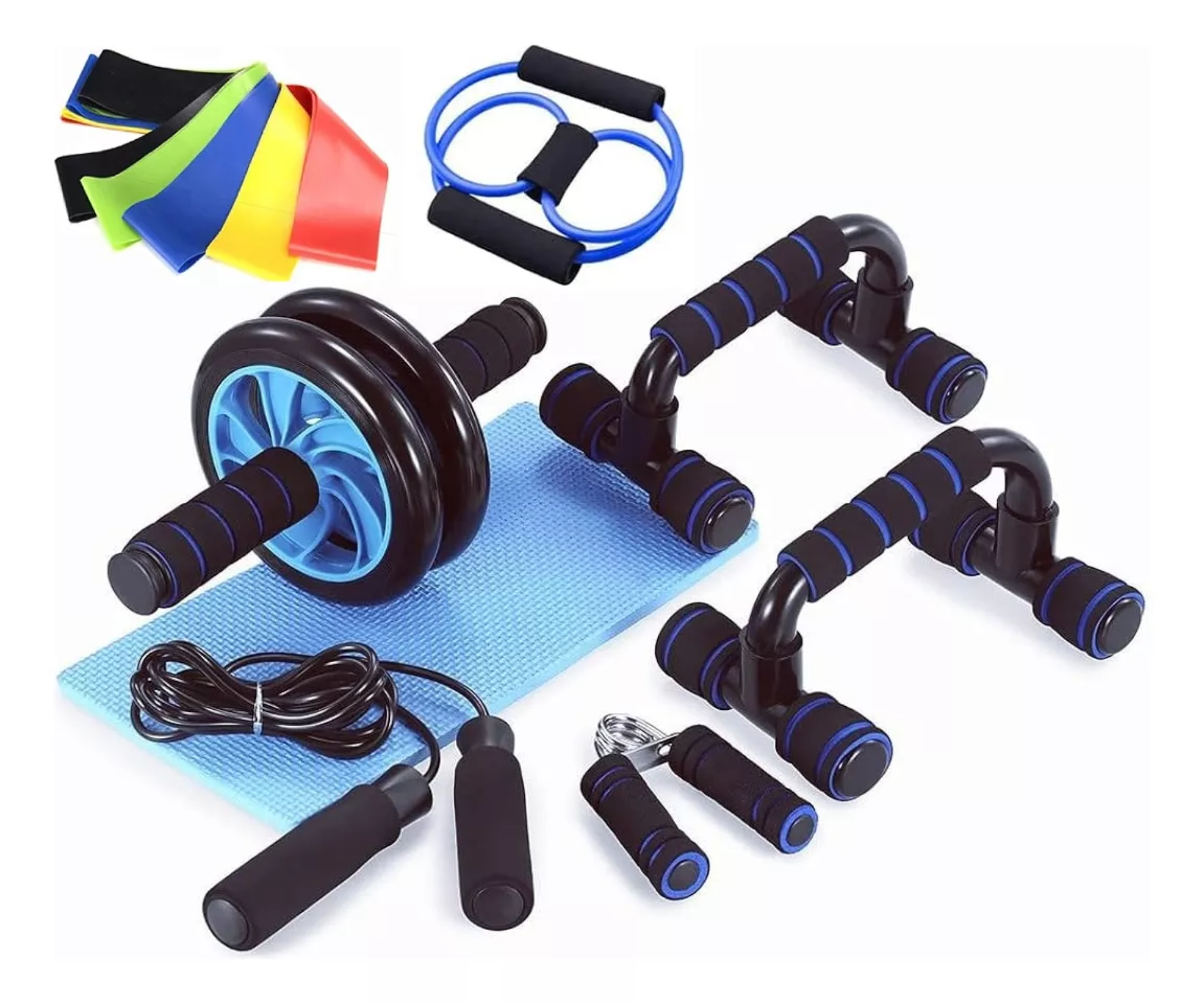 Kit Ejercicio 12 Rodillo Abdominal Barras Push-up Ejercitado