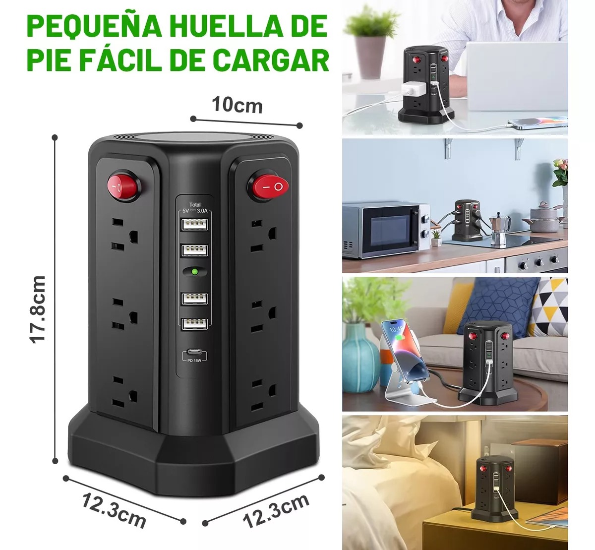 Extenciones Multicontacto Con 12 Ac /4 Cargador Usb 1 Tipo C