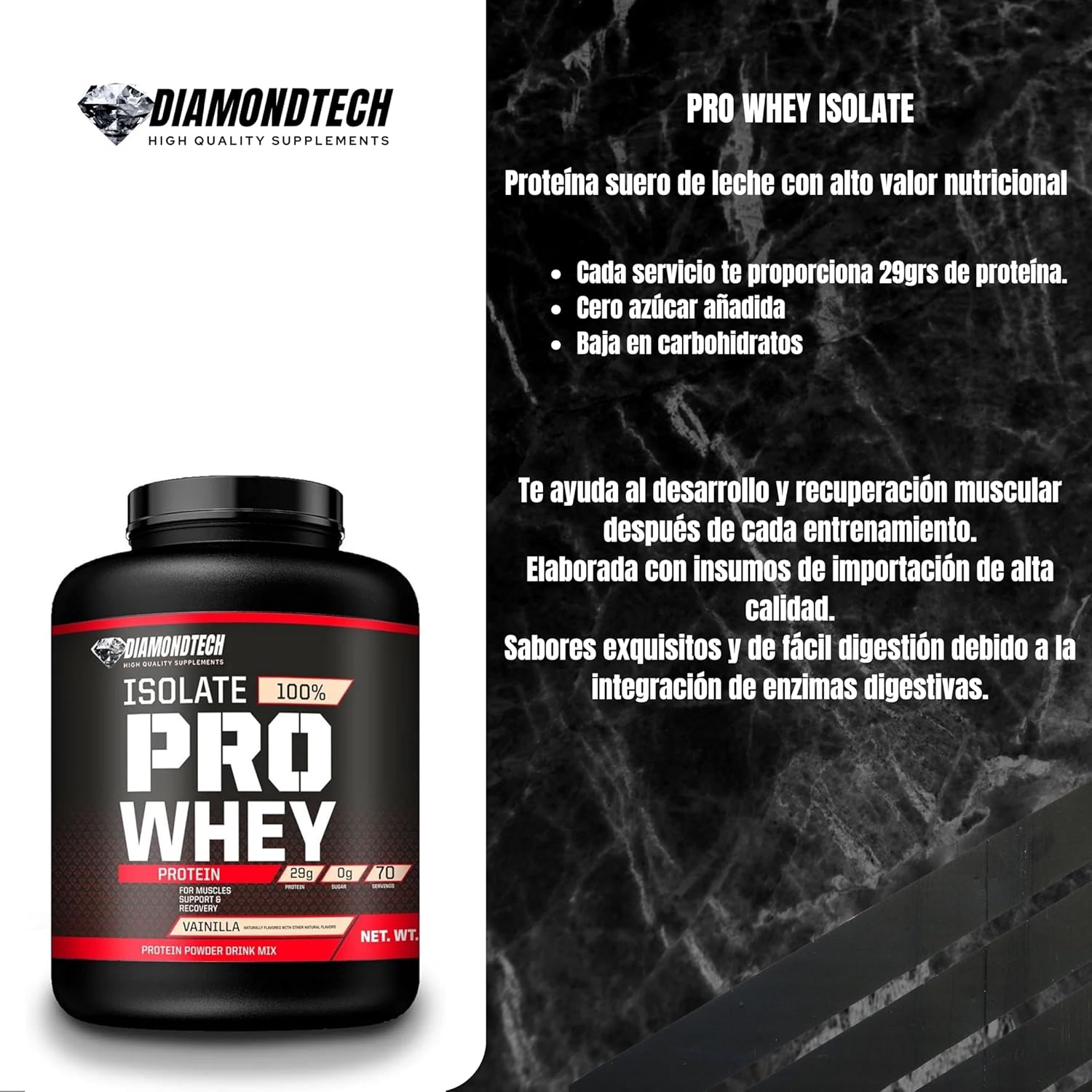 Proteína Pro Whey Isolate 5lbs (2.27kg) 70 servicios Diamondtech MOKA