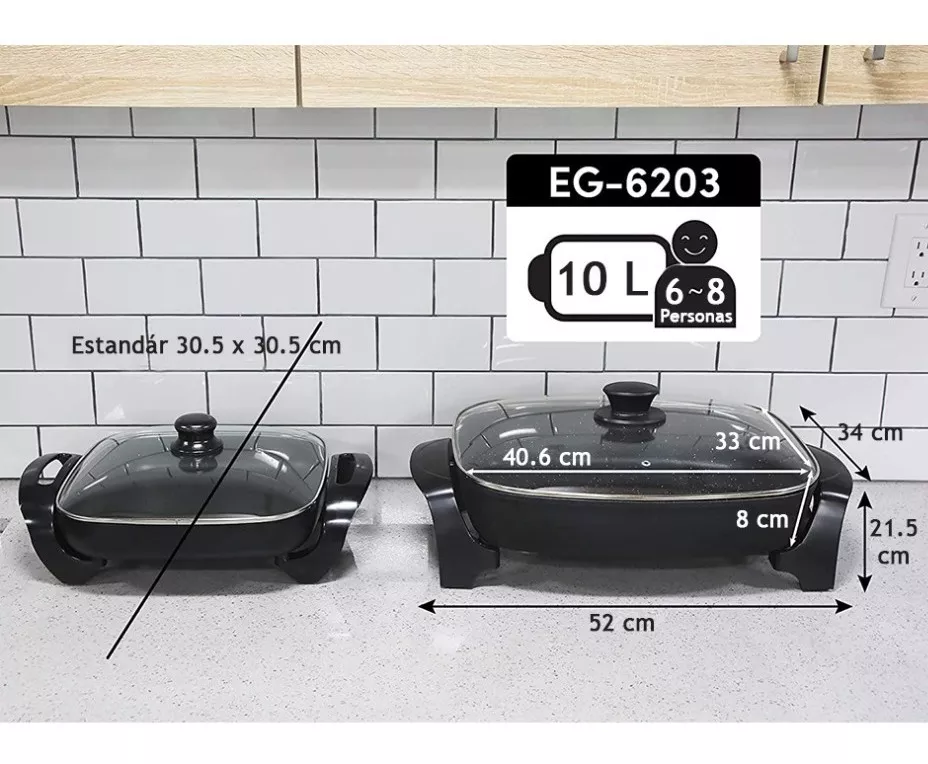 Sartén Eléctrica Con Tapa De Vidrio Elite 10lt Antiadherente.