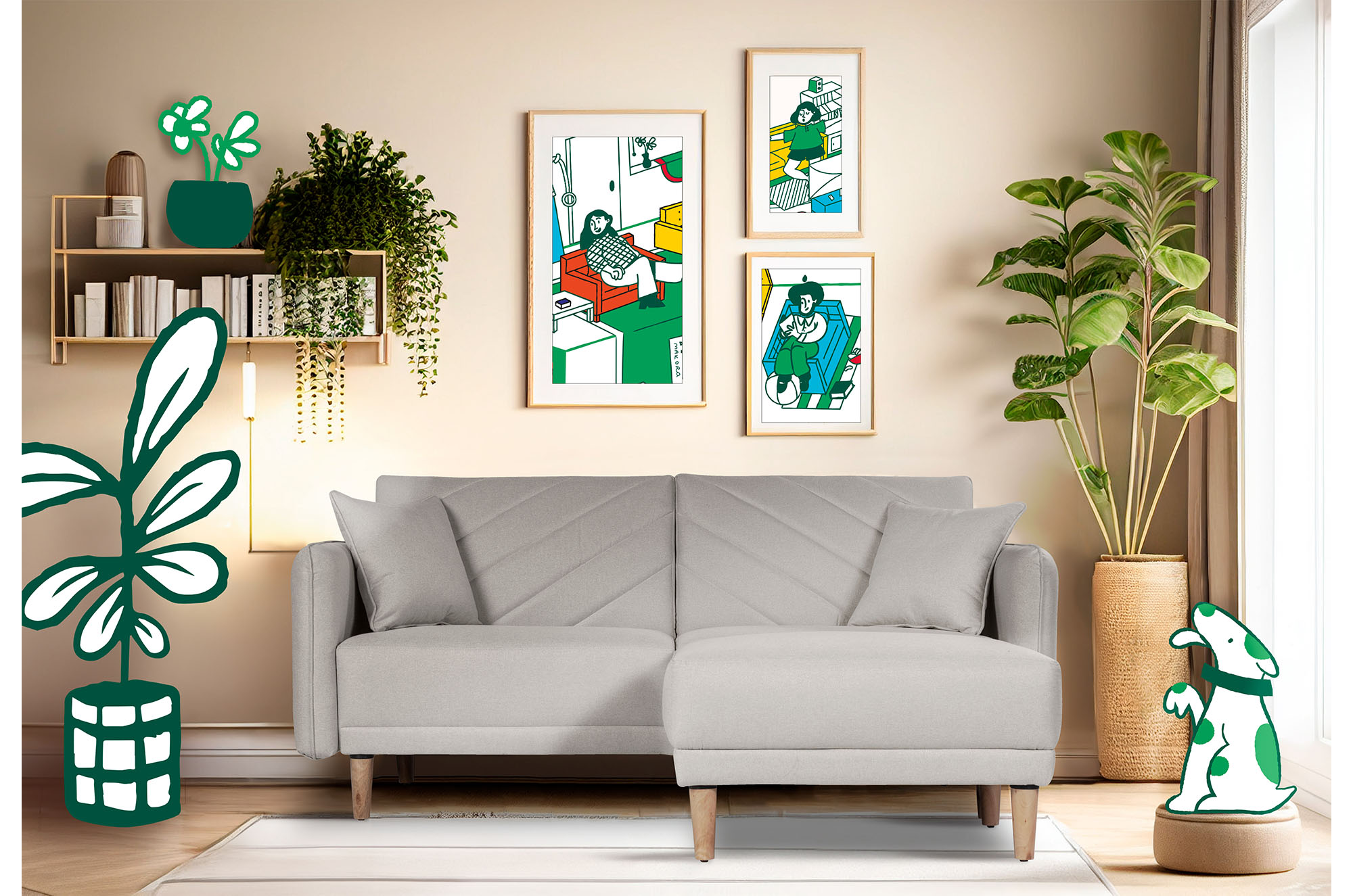 Sala Modular Ritz Gris Claro Makora Essentials de Lino Reversible