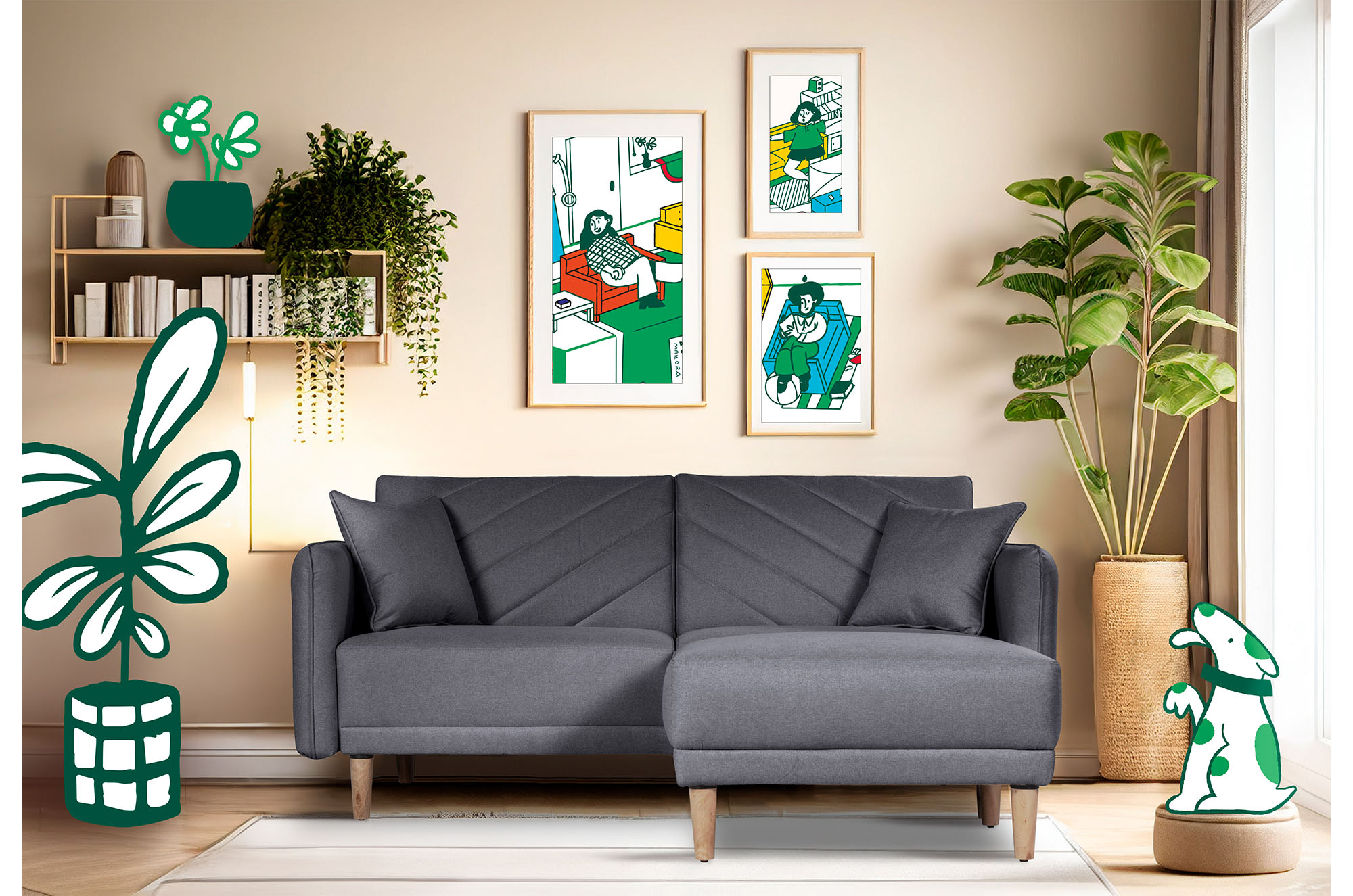 Sala Modular Ritz Gris Oxford Makora Essentials de lino reversible