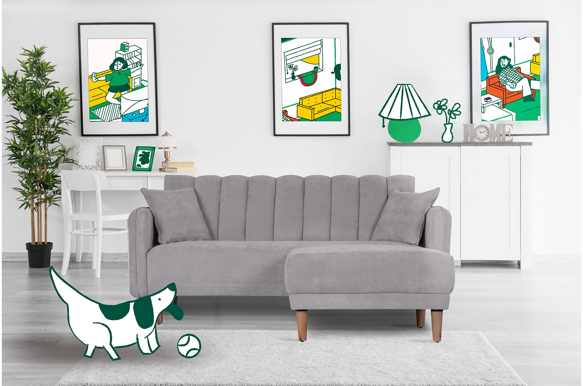 Sala Modular Avocata Gris Claro Makora Essentials de velvet reversible