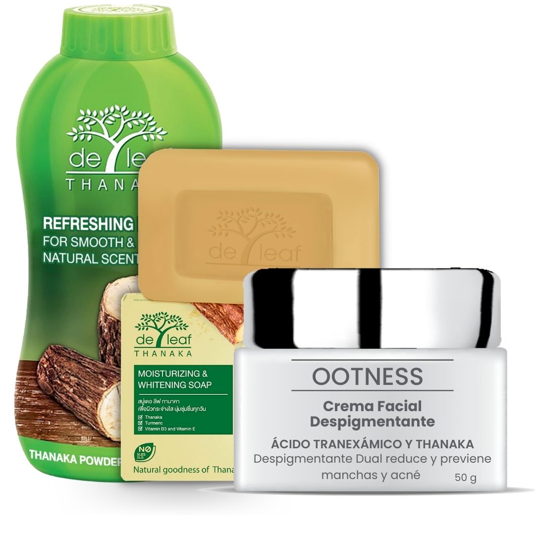 Kit Anti-manchas Ácido Tranexámico y Thanaka. Elimina Manchas Solares y de Acné. Despigmentante y Bloqueador Solar.