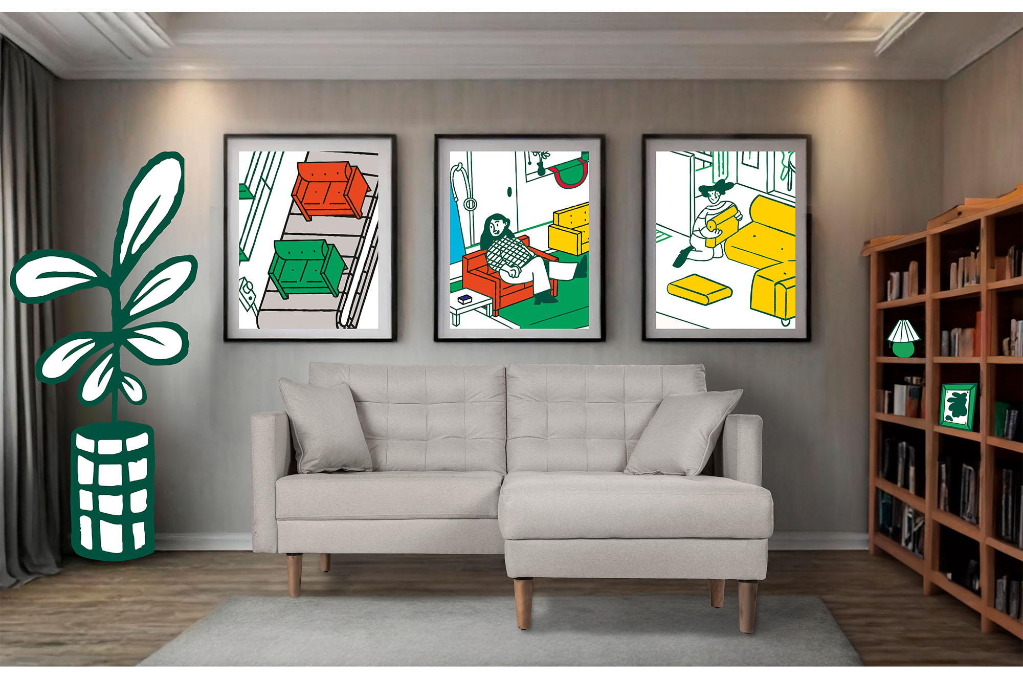 Sala Modular Jerome Gris Claro Makora Essentials de lino Reversible