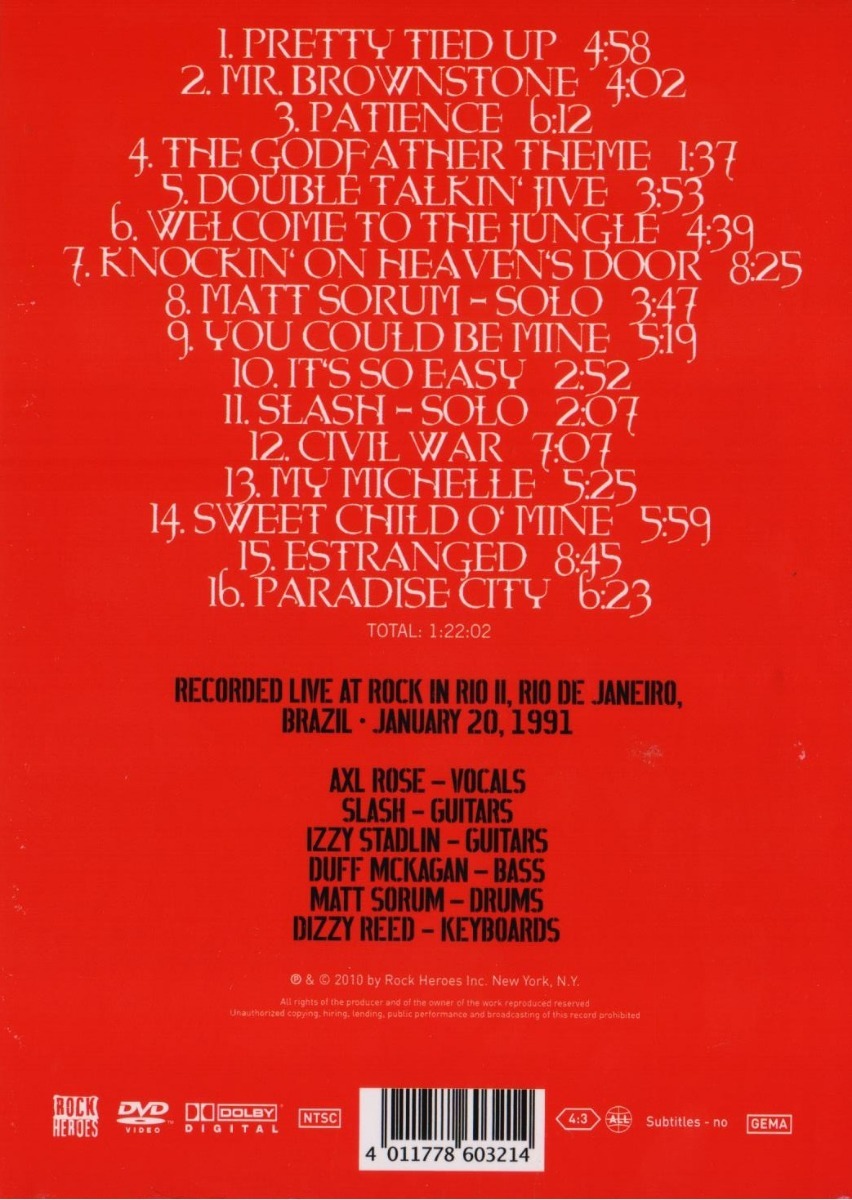 Guns N Roses Welcome To The Jungle Live Brazil Concierto Dvd