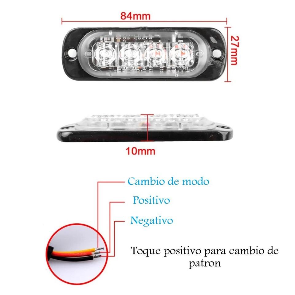 Luz estroboscópica roja advertencia coche camión moto barra de luz intermitente 12V 4 Led auto.