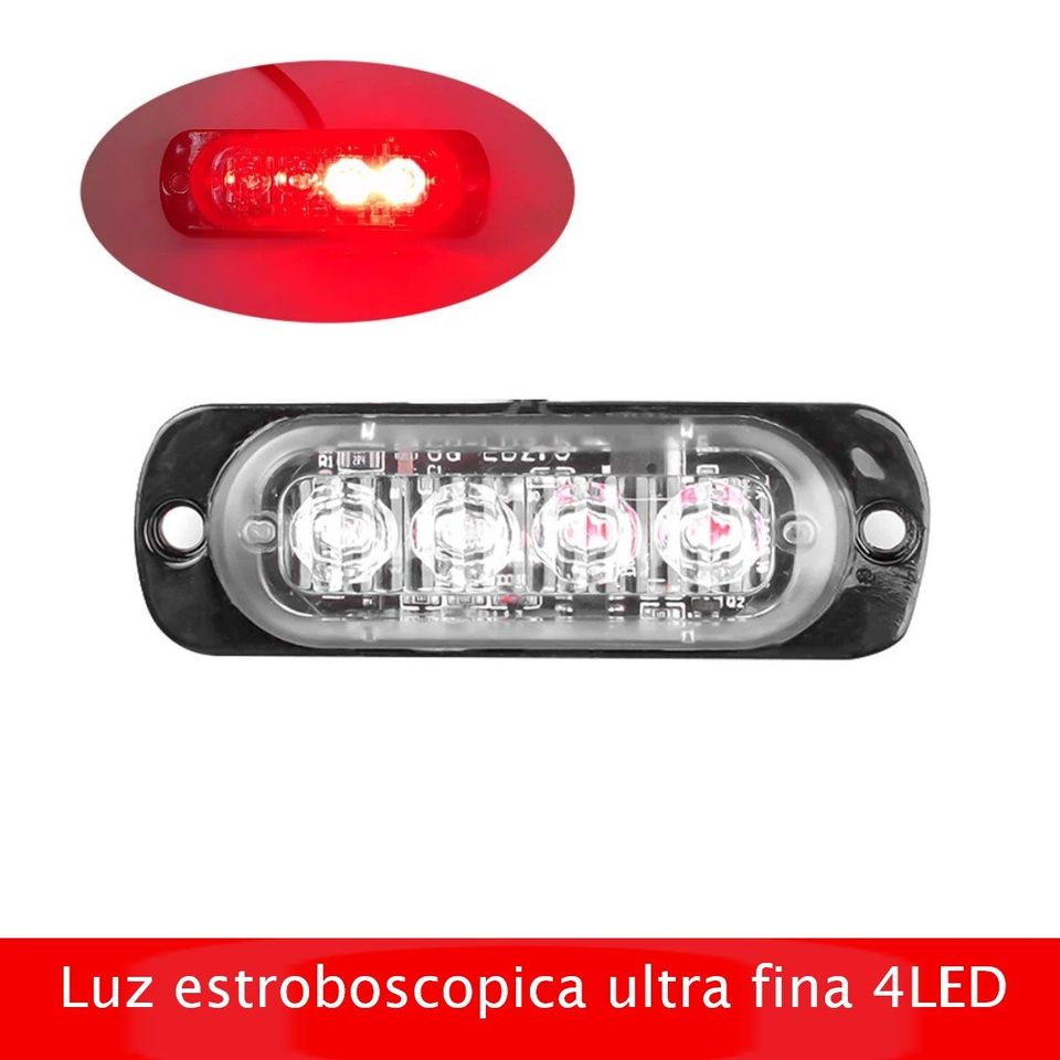 Luz estroboscópica roja advertencia coche camión moto barra de luz intermitente 12V 4 Led auto.
