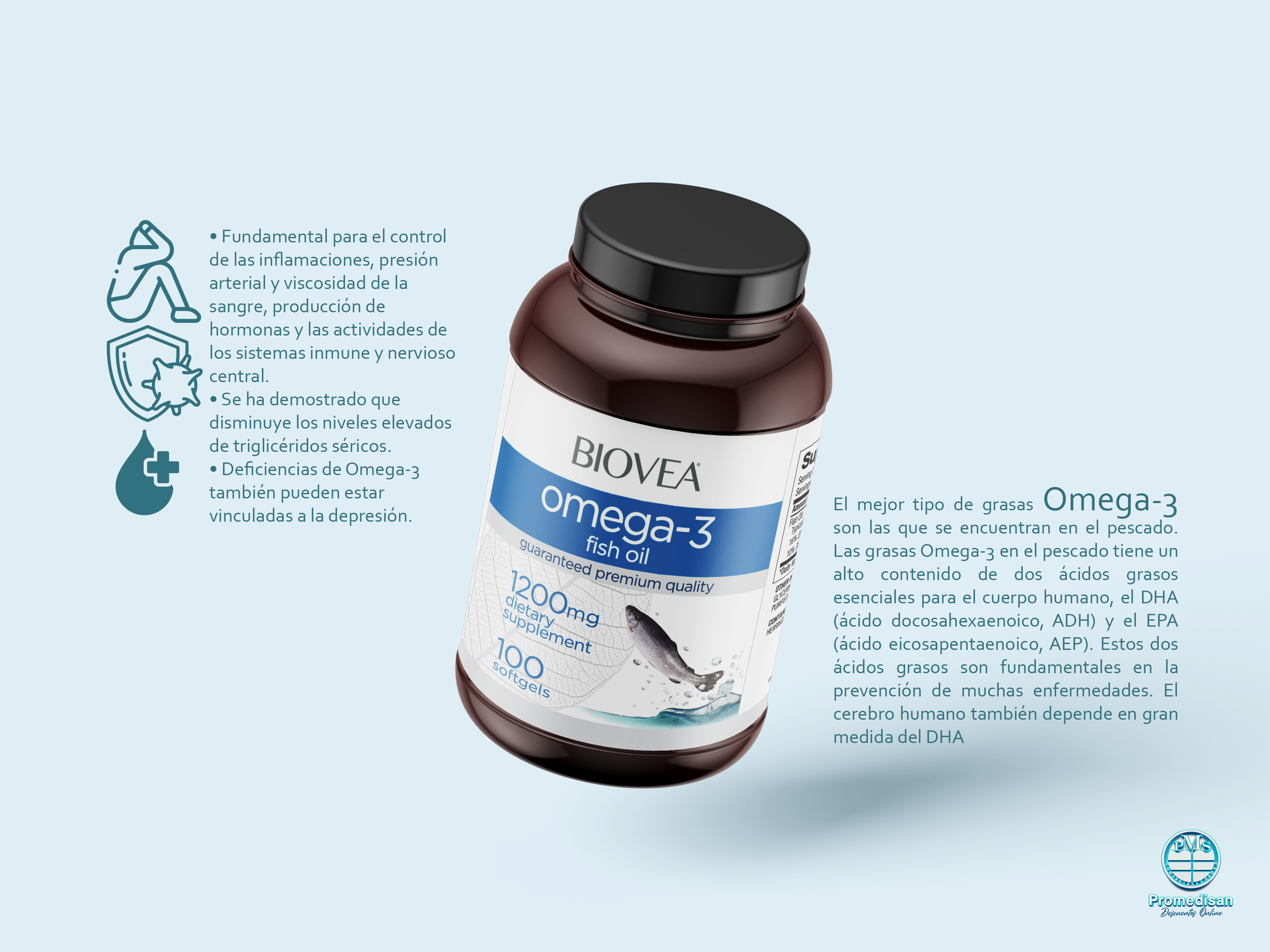 Biovea Aceite de pescado omega-3 1200mg 100 cápsulas