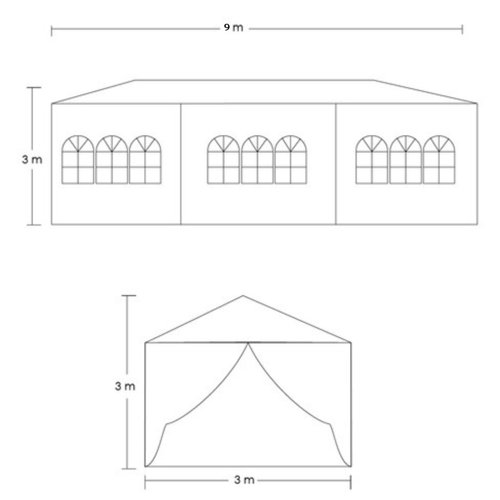 Ilios Innova Toldo plegable para exteriores 3x9 m Toldo con estructura Techo Lona Impermeable Laterales Puertas y Ventanas Fácil de Montar con Materiales resistentes y de A. Recomendado para Eventos al aire libre. 