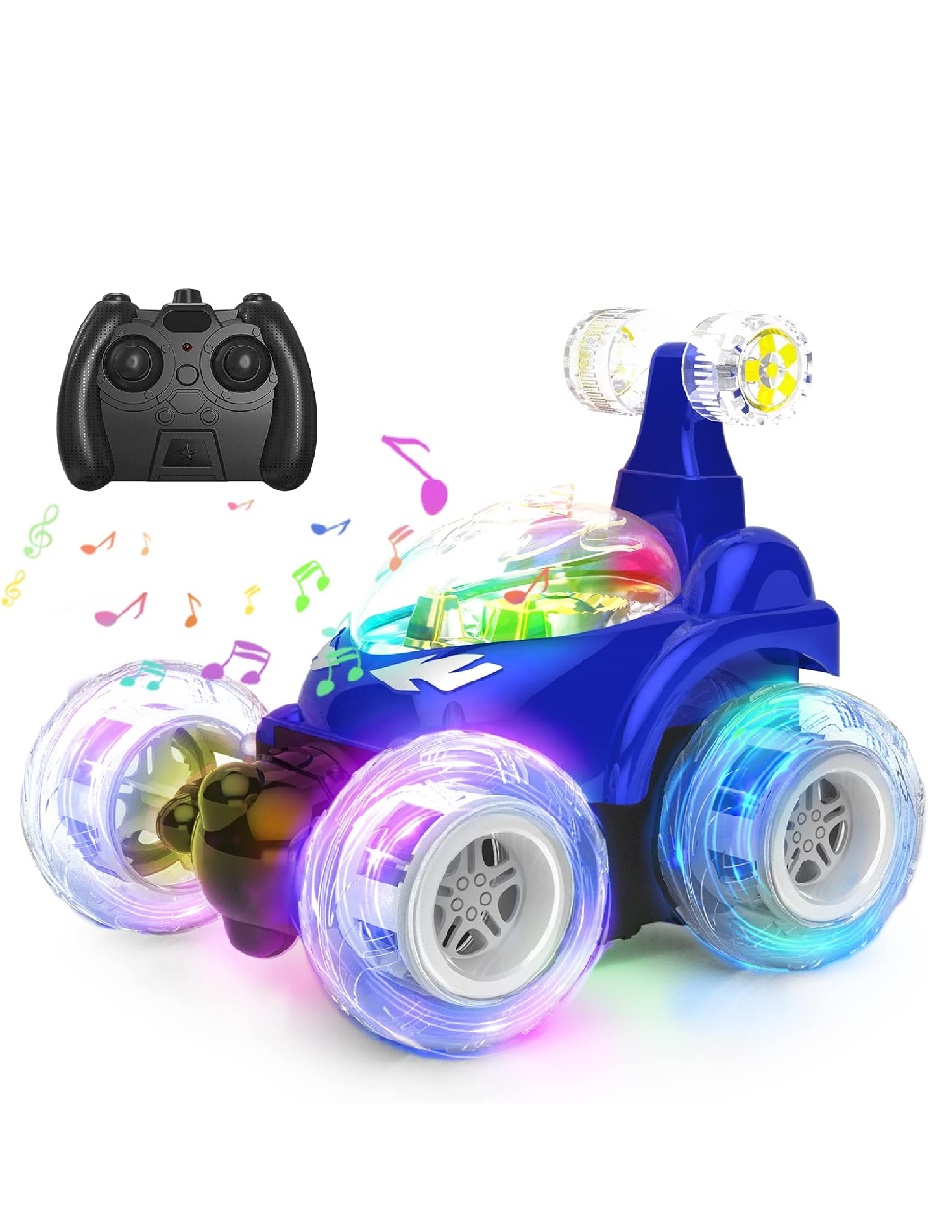 Carro R/c Stunt Car Bailarín Acrobacias Luces Y Música 360°Azul.