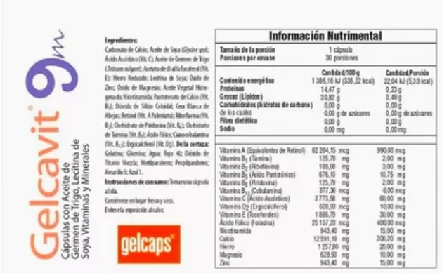 Gelcavit 9 Meses, 1,59g c/u con 30 Cápsulas (2 cajas) 
