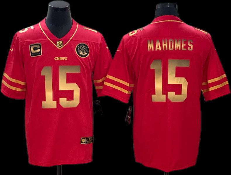 Fantastico! Jersey Jefes Kansas City Chiefs BORDADO Gold Rojo Rush