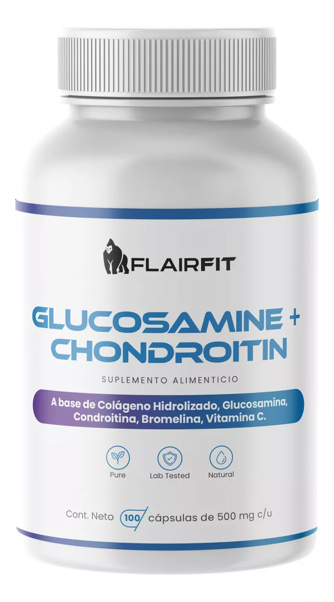 Suplemento En Cápsulas Flairfit® Formulación Premium Glucosamina + condroitina, Colágeno Hidrolizado, Bromelina, Vitamina C, 100 Cápsulas