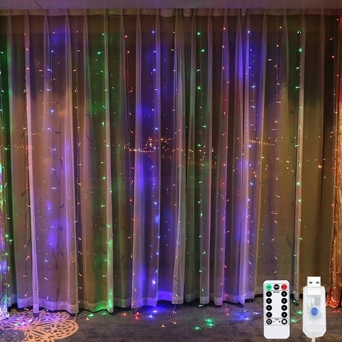 Cortinas Serie Luces 300 Led Decorativas Usb 3x3m tricolor