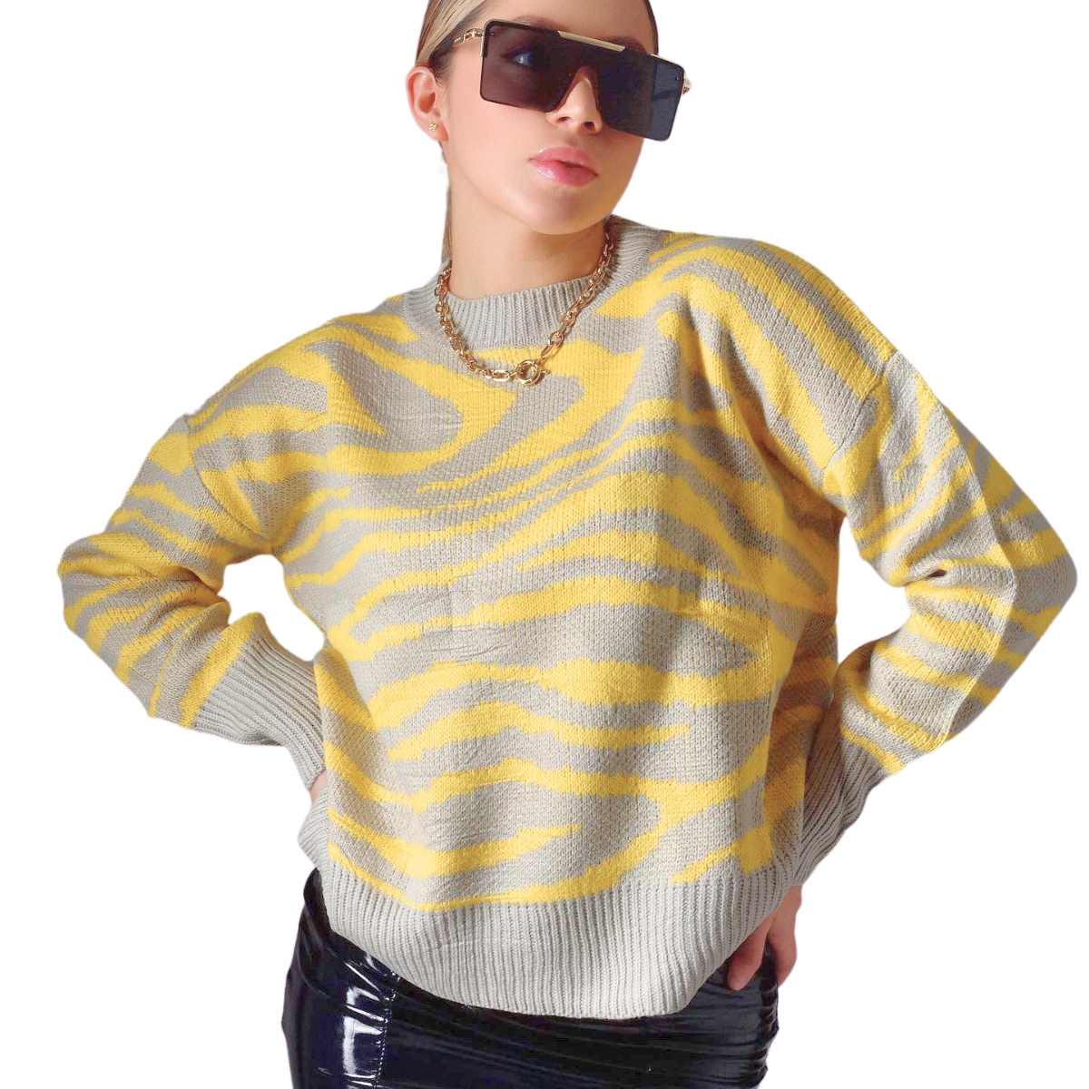Suéter Cebra Holgado De Punto Con Cuello Redondo Para Mujer
