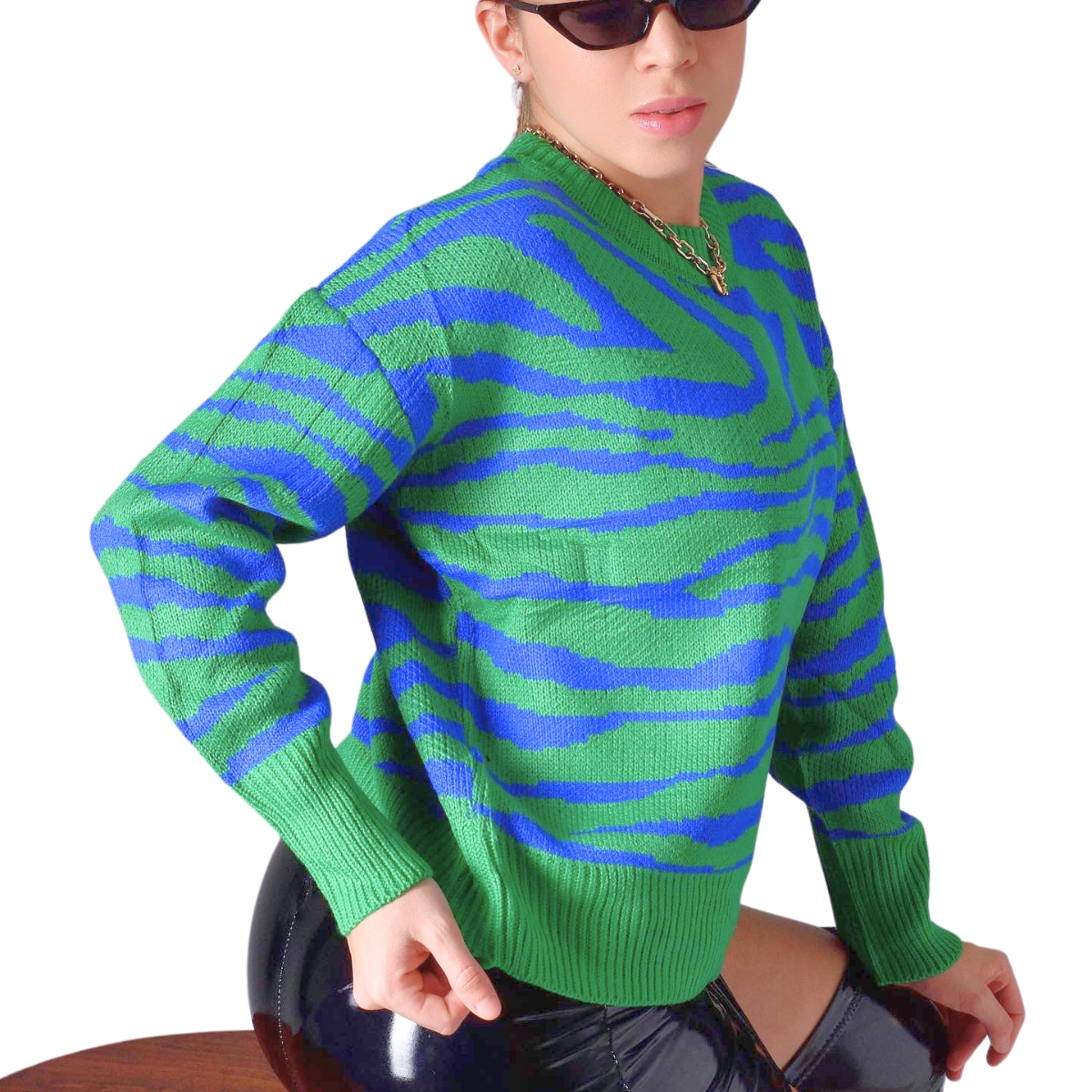 Suéter Cebra Holgado De Punto Con Cuello Redondo Para Mujer