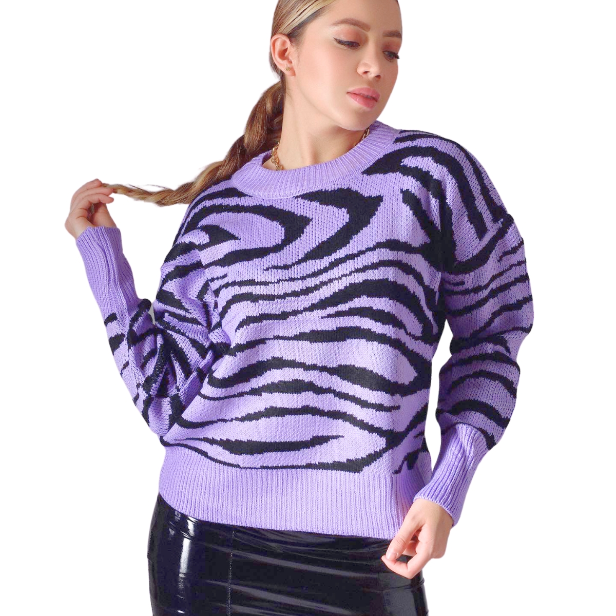 Suéter Cebra Holgado De Punto Con Cuello Redondo Para Mujer