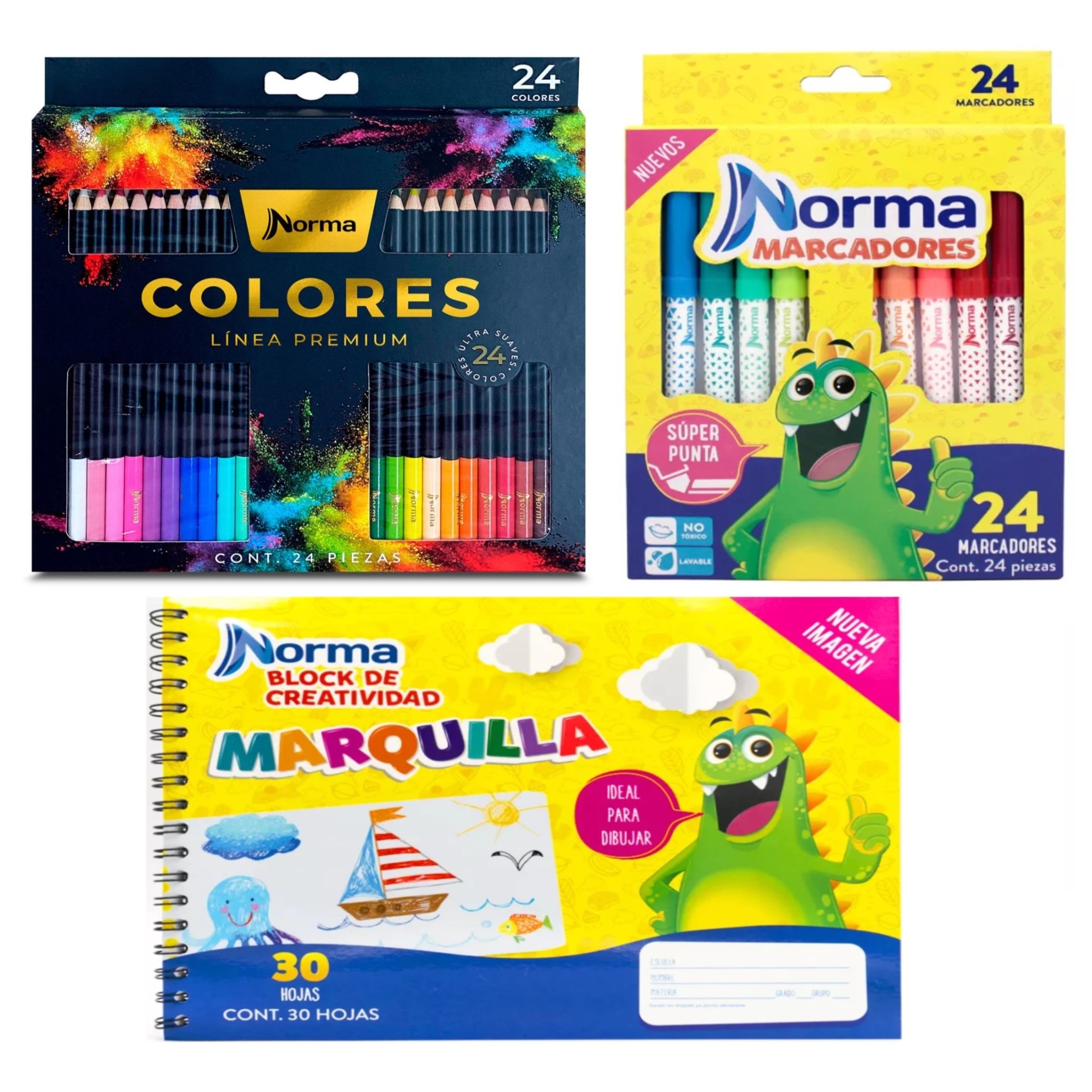 Kit Norma Premium, 24 Lápices de colores Norma, Marcadores, Bloc Marquilla