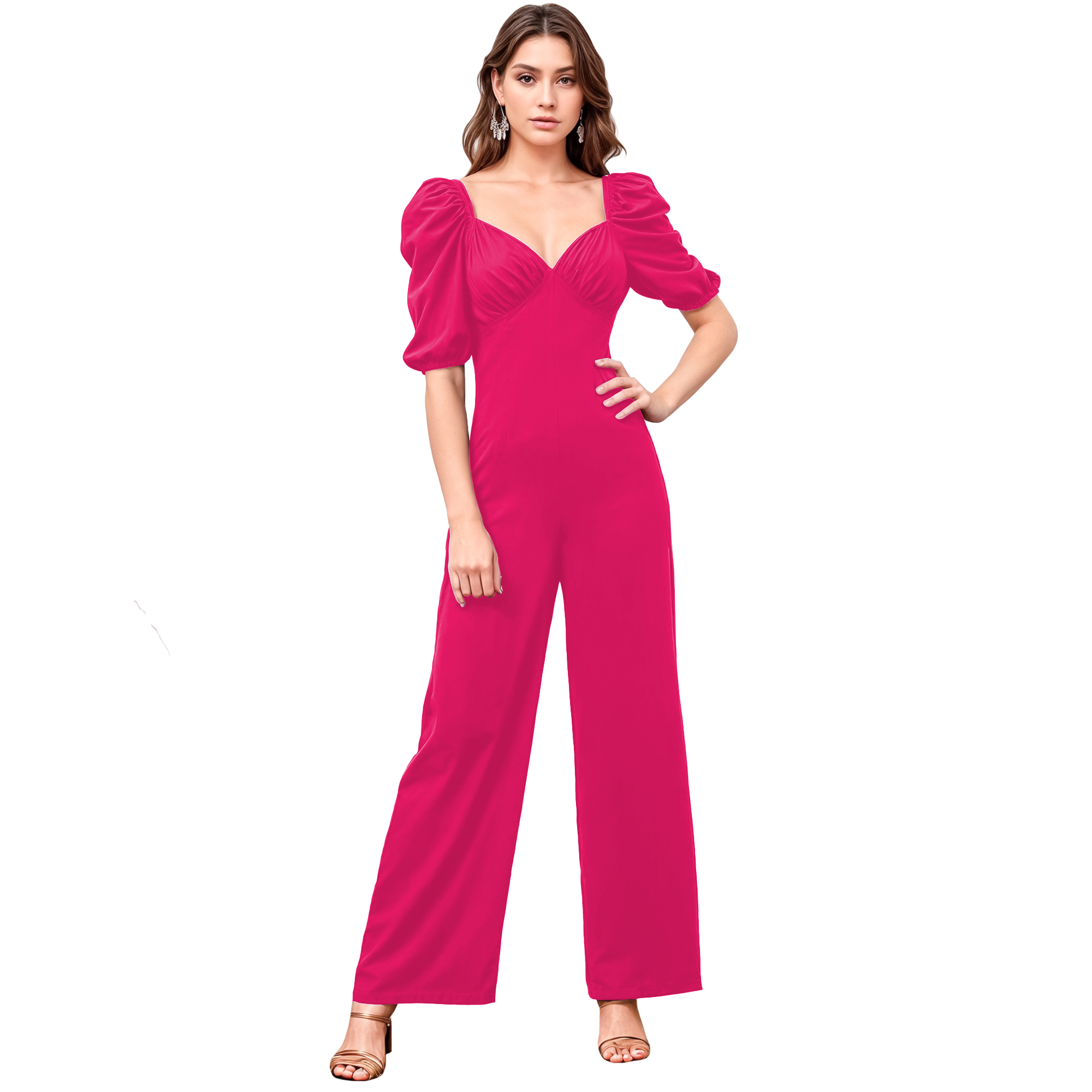 Jumper palazzo enterizo mono jumpsuit casual elegante fiesta largo, dama mujer xally 12D escote corazón manga Julieta