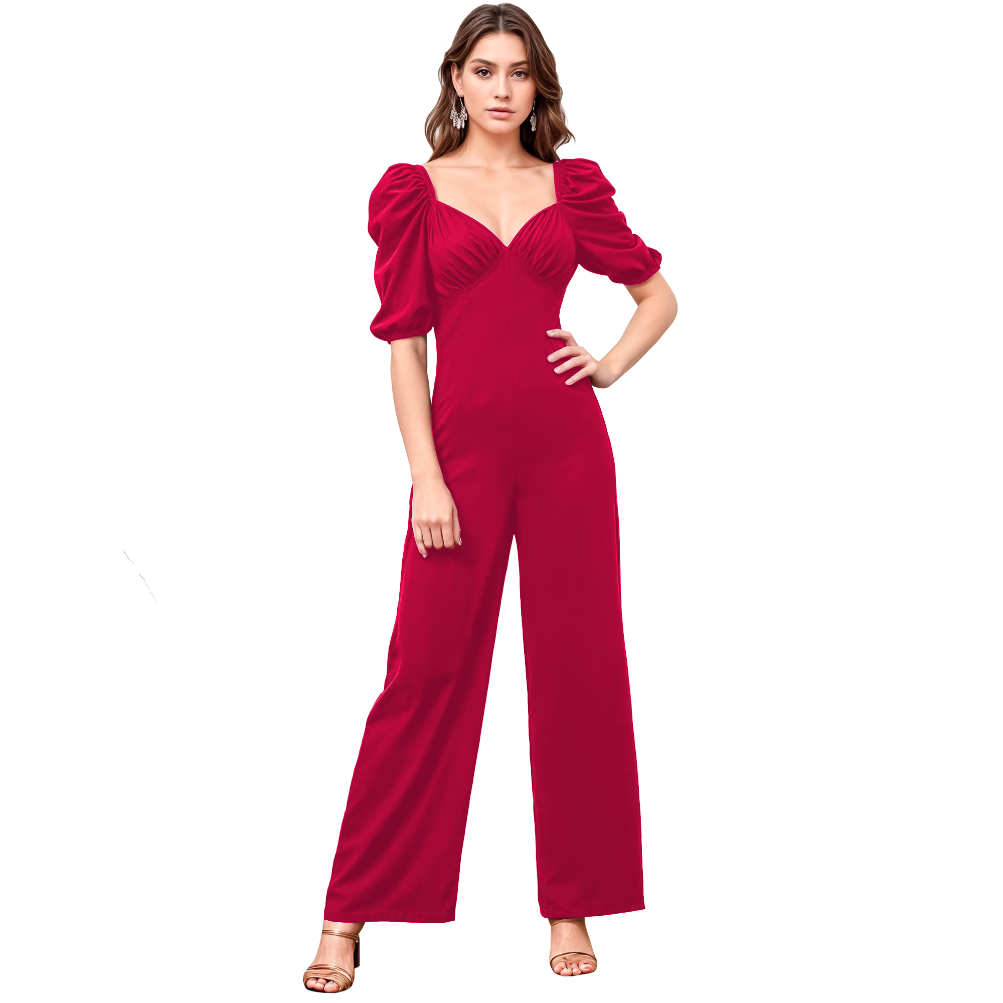 Jumper palazzo enterizo mono jumpsuit casual elegante fiesta largo, dama mujer xally 12D escote corazón manga Julieta