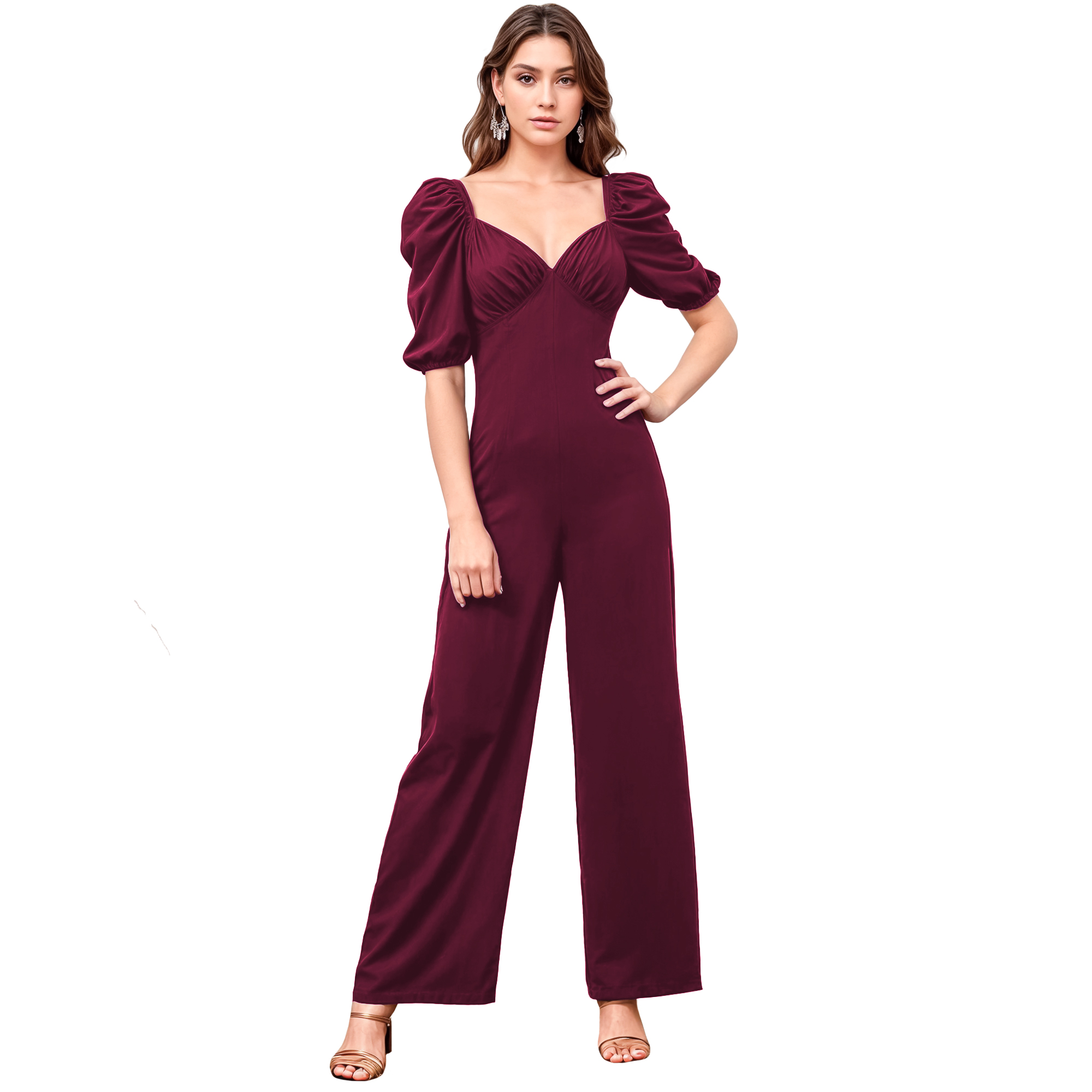Jumper palazzo enterizo mono jumpsuit casual elegante fiesta largo, dama mujer xally 12D escote corazón manga Julieta