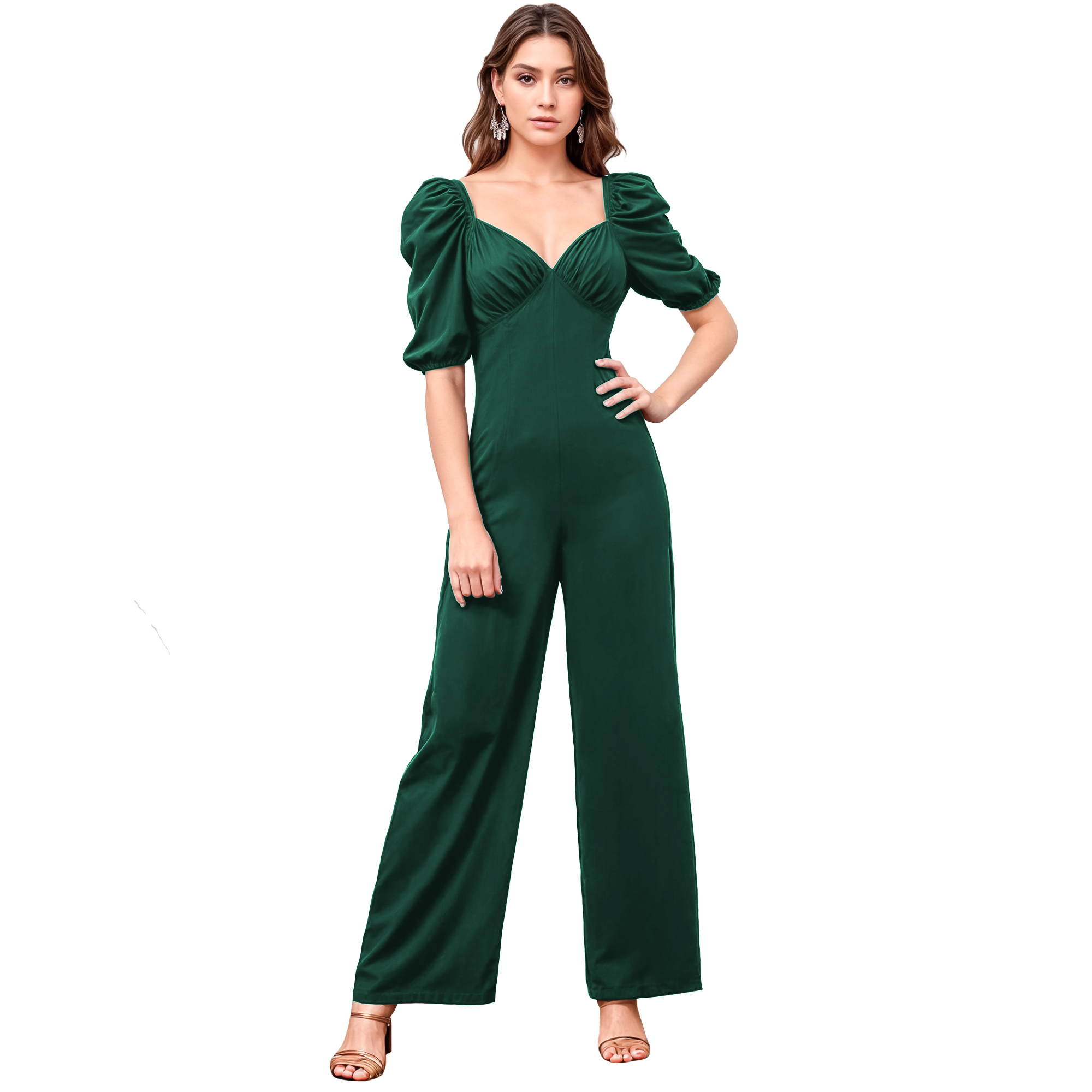 Jumper palazzo enterizo mono jumpsuit casual elegante fiesta largo, dama mujer xally 12D escote corazón manga Julieta