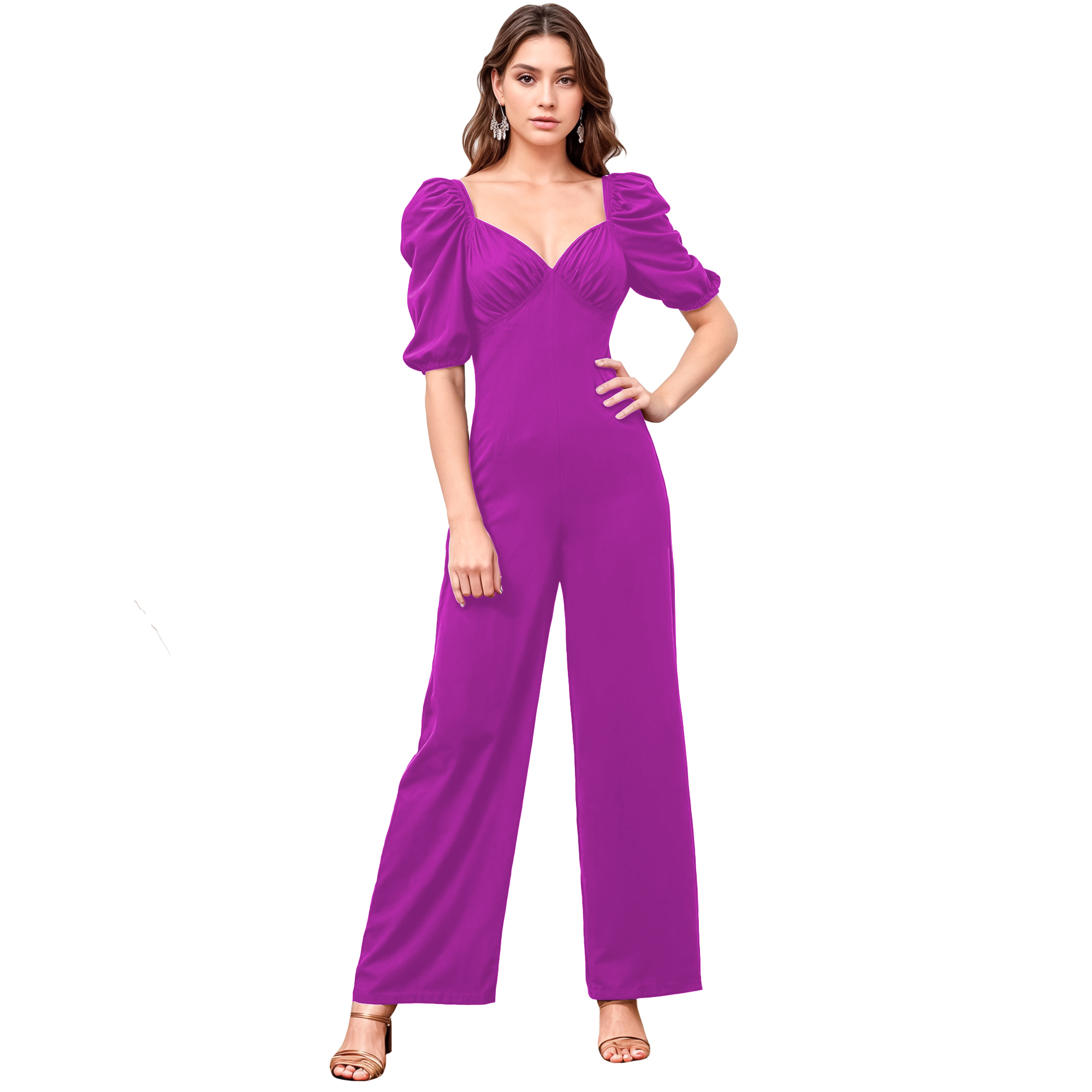 Jumper palazzo enterizo mono jumpsuit casual elegante fiesta largo, dama mujer xally 12D escote corazón manga Julieta