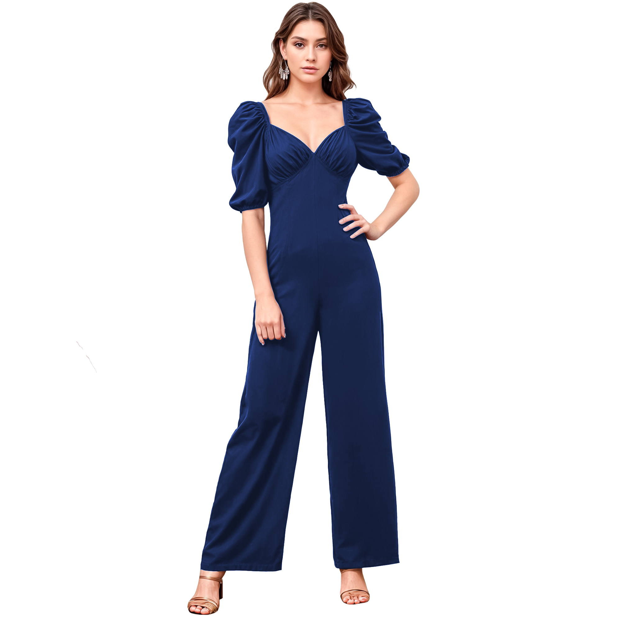 Jumper palazzo enterizo mono jumpsuit casual elegante fiesta largo, dama mujer xally 12D escote corazón manga Julieta