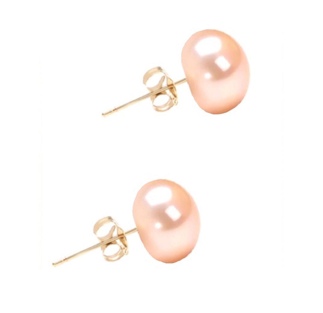 Aretes Perla Cultivada Rosa Suave Natural y Oro 14k A087.
