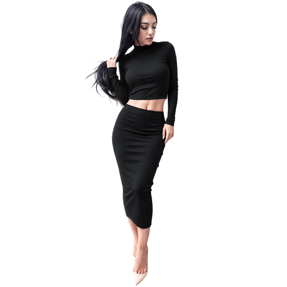 Conjunto de moda casual juvenil dama mujer xally 2434 falda larga top cuello redondo manga larga