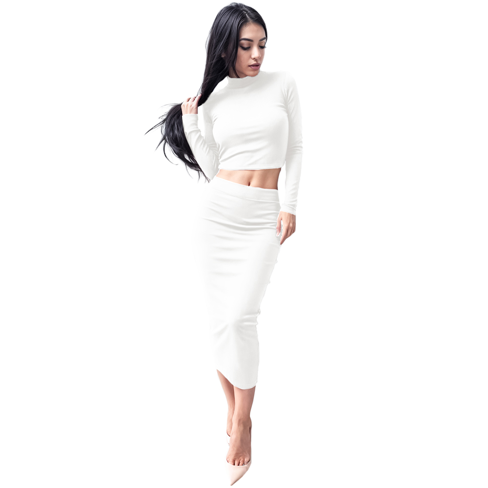 Conjunto de moda casual juvenil dama mujer xally 2434 falda larga top cuello redondo manga larga