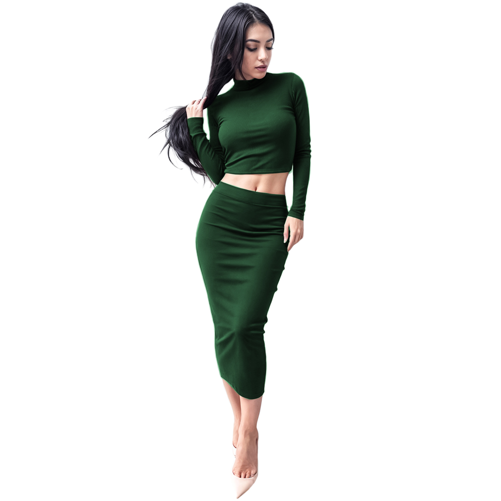 Conjunto de moda casual juvenil dama mujer xally 2434 falda larga top cuello redondo manga larga