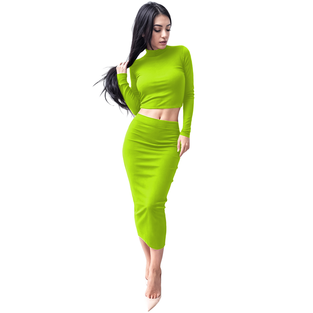 Conjunto de moda casual juvenil dama mujer xally 2434 falda larga top cuello redondo manga larga