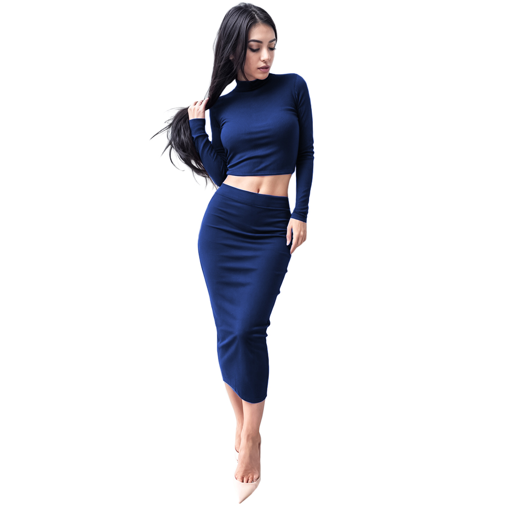 Conjunto de moda casual juvenil dama mujer xally 2434 falda larga top cuello redondo manga larga