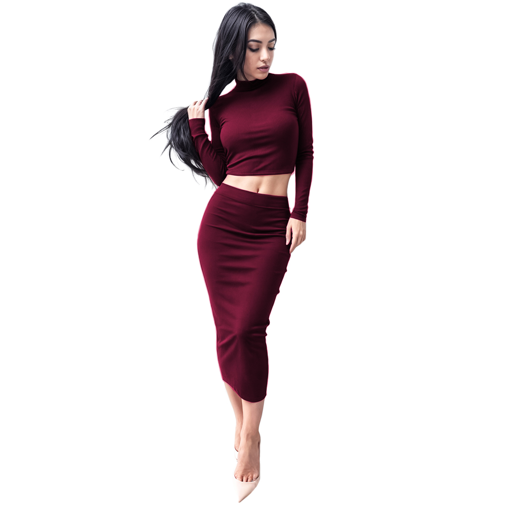 Conjunto de moda casual juvenil dama mujer xally 2434 falda larga top cuello redondo manga larga