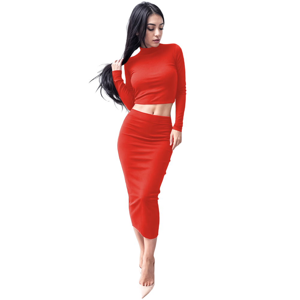 Conjunto de moda casual juvenil dama mujer xally 2434 falda larga top cuello redondo manga larga