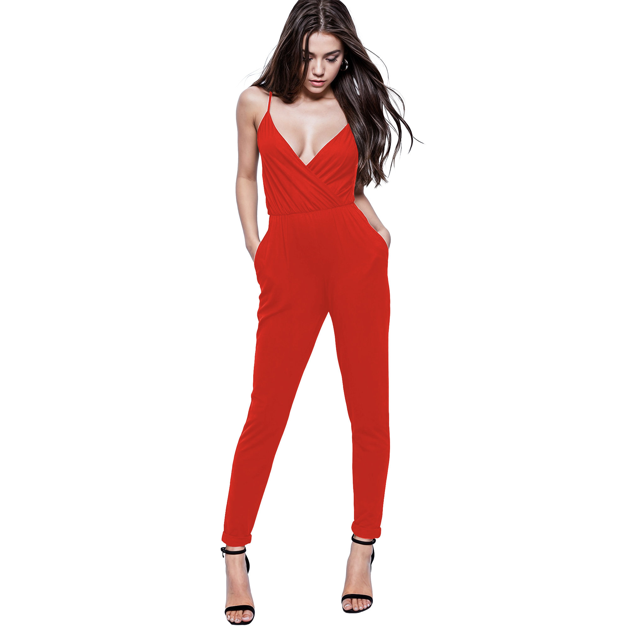 Jumper palazzo enterizo mono jumpsuit ajustado casual elegante xally 28D escote cruzado tirantes bolsas