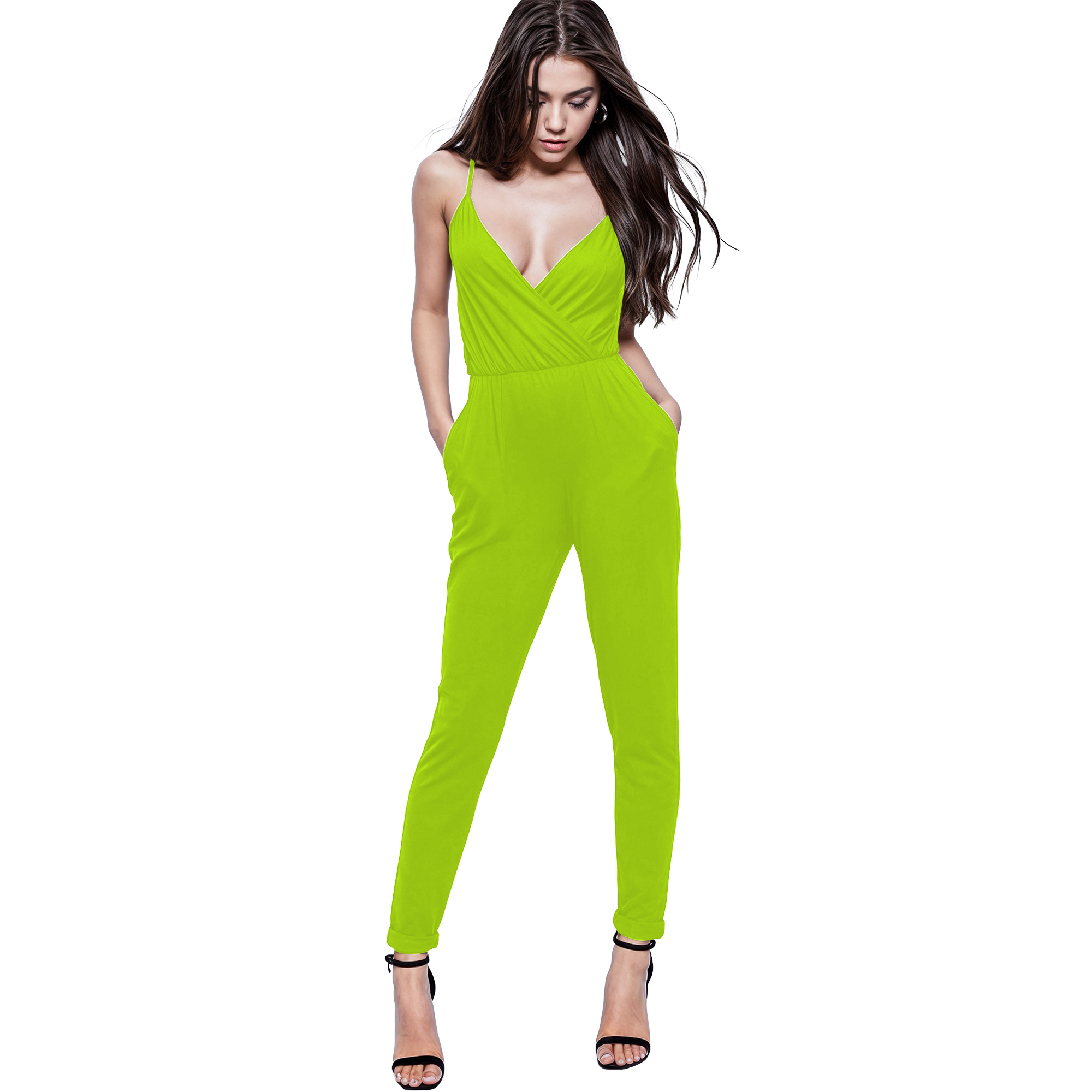 Jumper palazzo enterizo mono jumpsuit ajustado casual elegante xally 28D escote cruzado tirantes bolsas