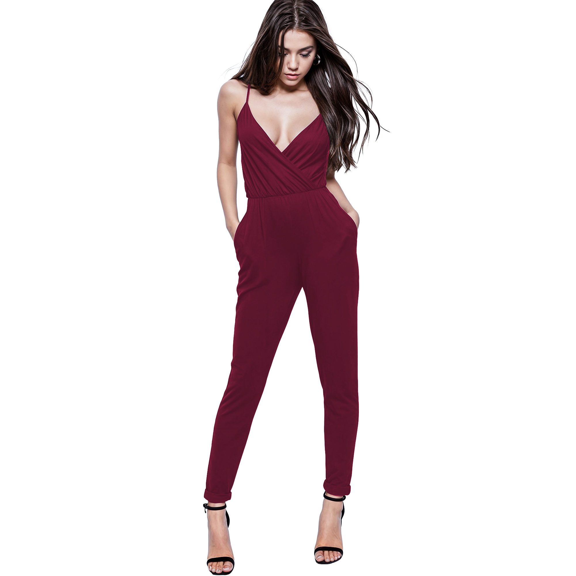 Jumper palazzo enterizo mono jumpsuit ajustado casual elegante xally 28D escote cruzado tirantes bolsas