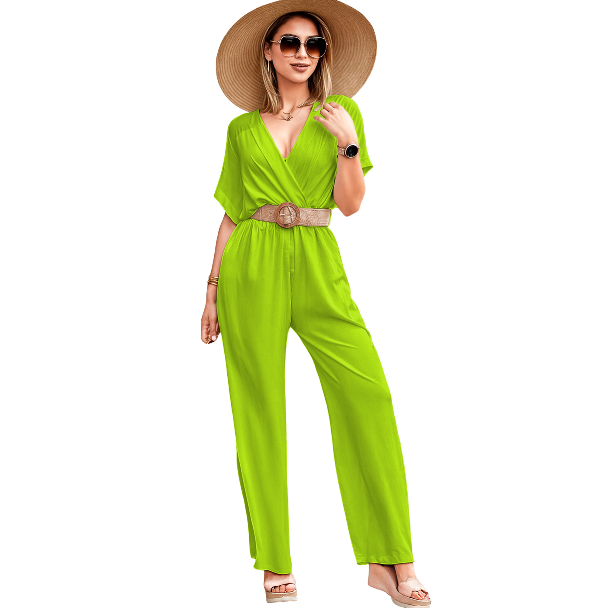 Jumper palazzo enterizo mono jumpsuit cruzado casual elegante xally 2318 escote V manga cuadrada